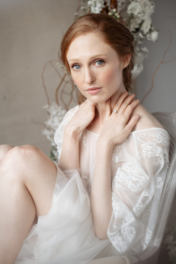 A portrait of a red-haired bride from a studio session with DAG Photography and Idyllwild Event Design