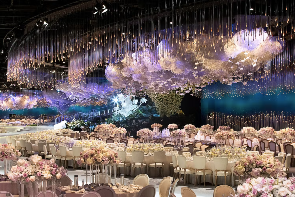 A lavish wedding reception with birds and other ridiculousness