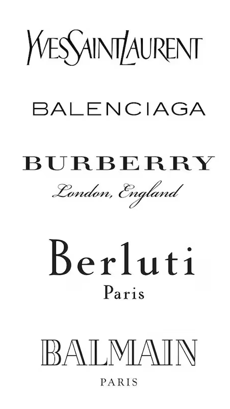 A collection of luxury fashion industry logos