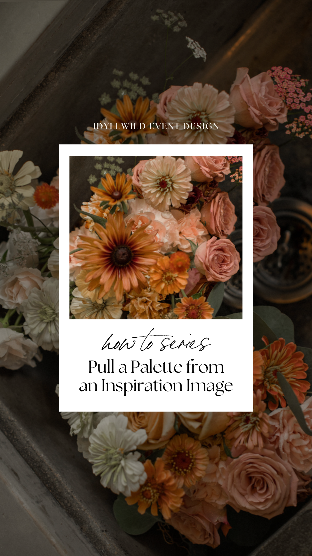 Overview of Pinterest boards featuring inspiration for wedding color palettes, natural wedding decor, and romantic event styling by Idyllwild Event Design