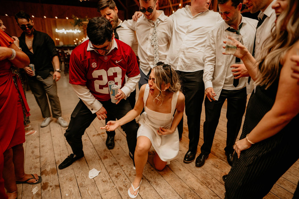 High-energy dance floor at modern romantic Catskills wedding reception