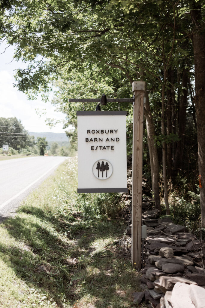 Entrance to the Roxbury Barn and Estate wedding venue, showcasing rustic charm in the Catskills