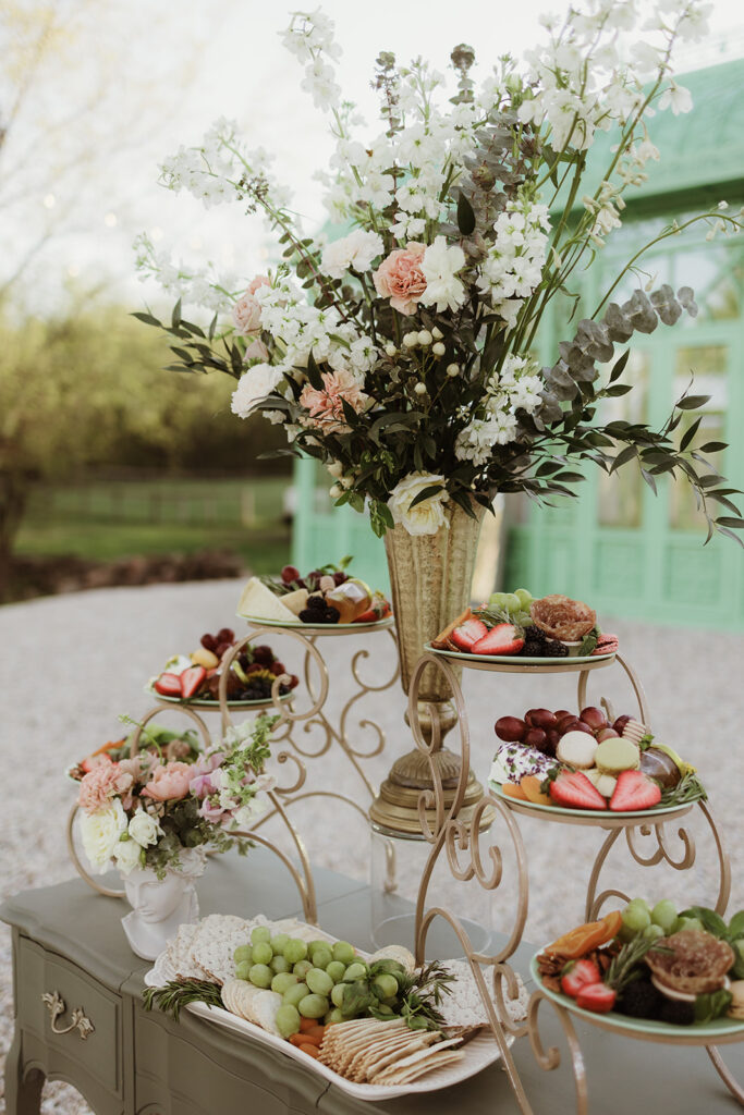 A Victorian-inspired grazing table at L'Orangerie NY with catering by Boards by Kae and Design by Idyllwild Event Design