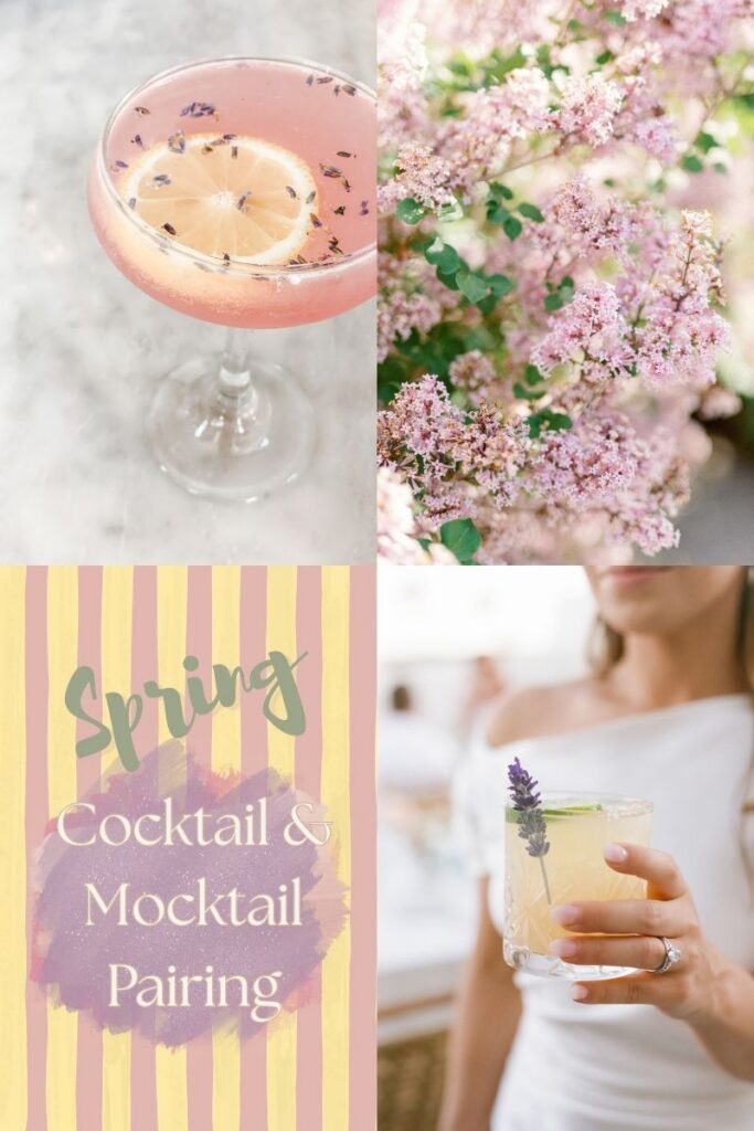 spring signature wedding mocktail and cocktail pairing with a focus on flowers